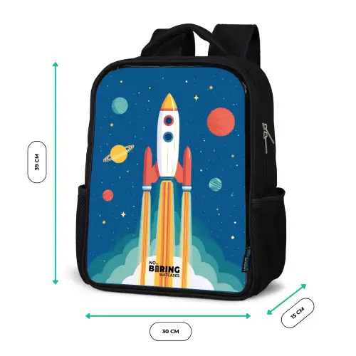Raket - Planeet - Sterren - Veelkleurig Rugzak - Zwart middel -productfoto_formaten