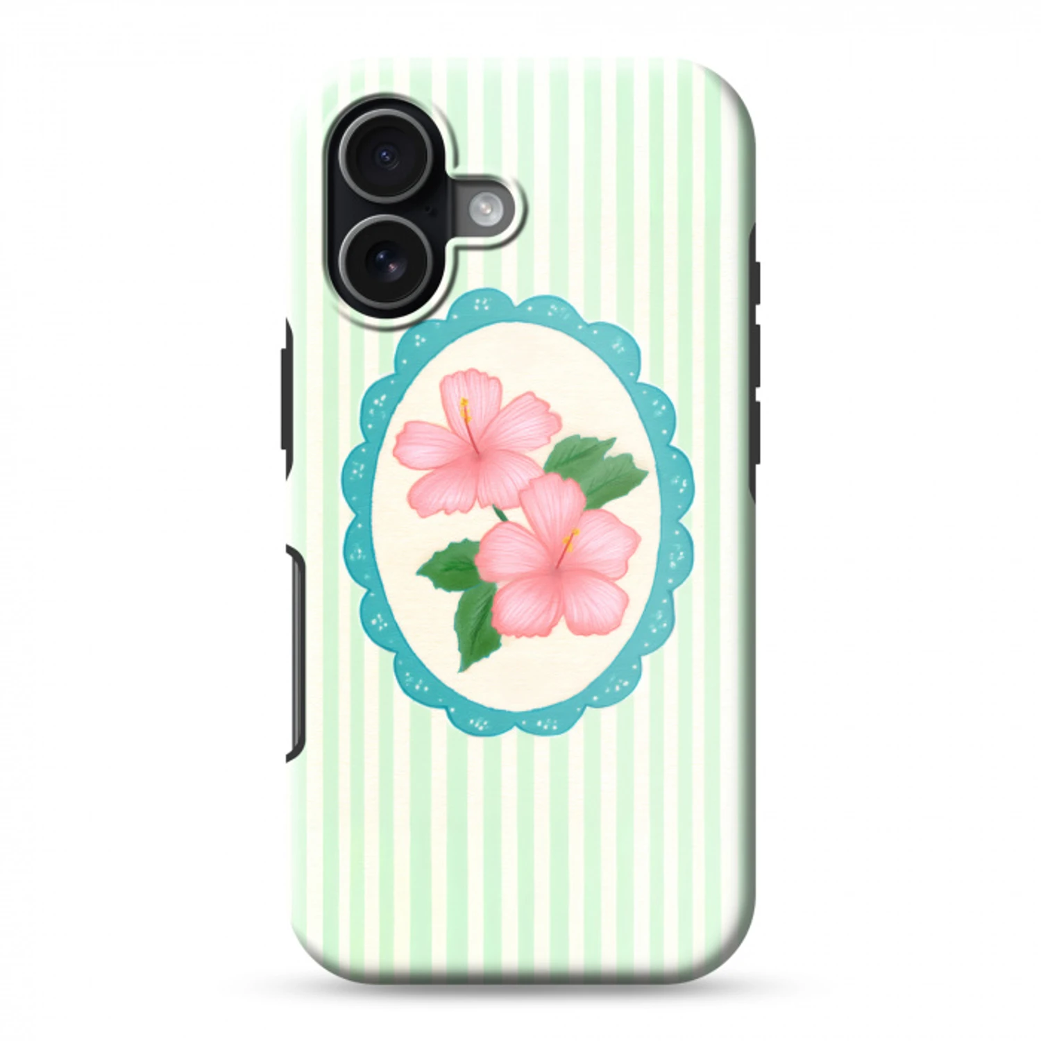 Bloemen - Ovaal - Strepen - Groen Toughcase MagSafe Apple iPhone 17 klein -3d