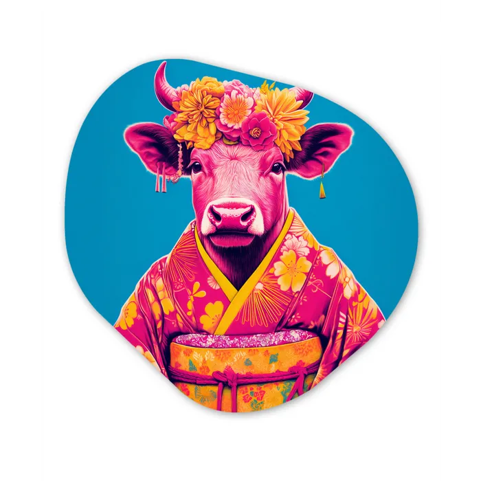 Koe - Bloemenkrans - Oorhangers - Kimono Wandcirkel Organisch Plexiglas middel -3d