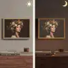 Portret - Vrouw - Bloemen Light Box met batterij (Wandlamp) middel -sfeer3
