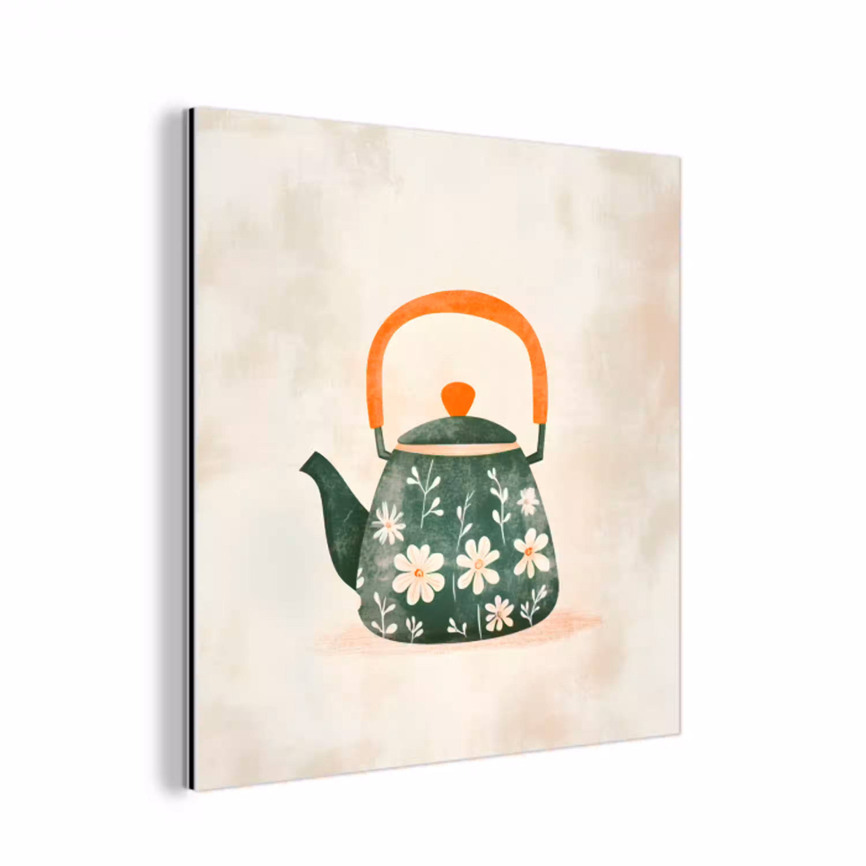 Theepot - Groen - Bloemen - Oranje aluminium wit klein -3d