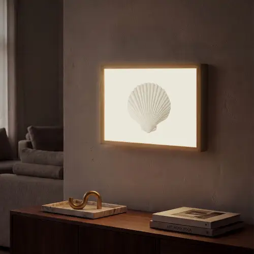 Schelp - Minimalistisch - Wit Light Box met batterij (Wandlamp) middel -sfeer1
