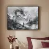 Krijger - Draak - Grijs Textielframe zwart klein -sfeer1