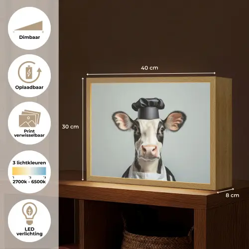 Koe - Zwart - Wit - Kok Light Box met batterij (Wandlamp) middel -USP_websiteoverzichtNL