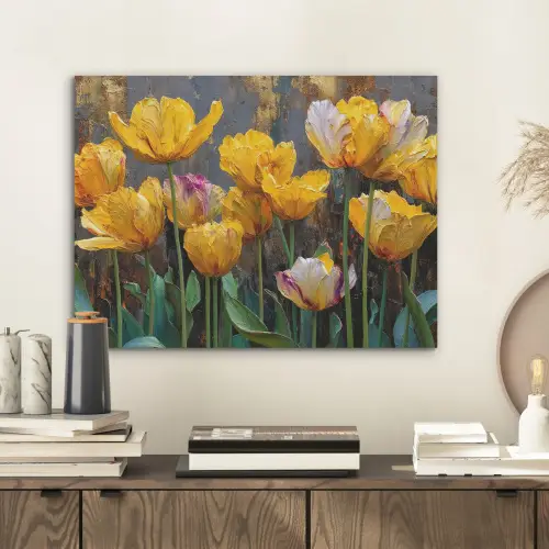 Tulpen - Geel - Penseelstreken - Abstract PET vilt klein -sfeer1