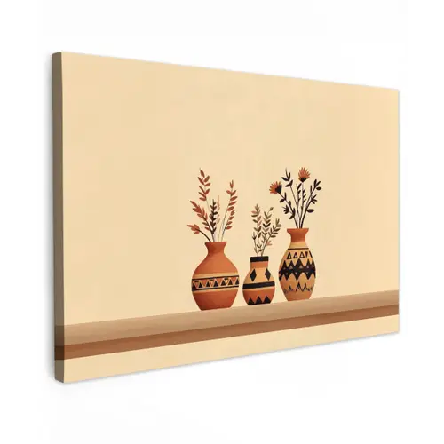 Vazen - Bloemen - Bladeren - Minimalistisch Tuinposter op houten frame 2 cm dik klein -3d