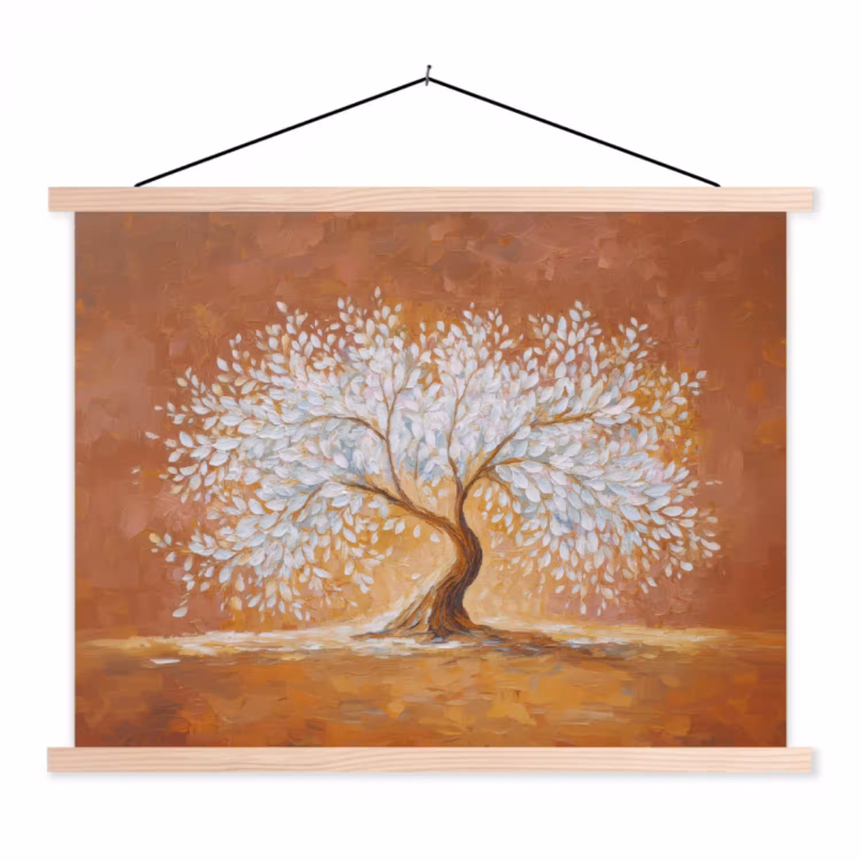 Abstract - Boom - Wit - Bladeren textielposter latten blank klein -3d
