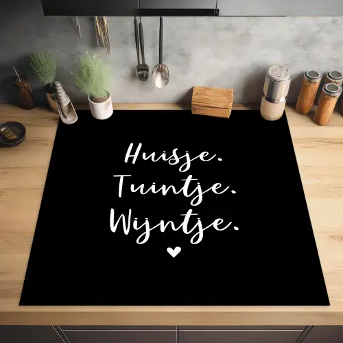 Huisje, tuintje, wijntje - Quotes - Tekst - Wijn - Thuis Inductie beschermer vinyl 3mm middel -sfeer5