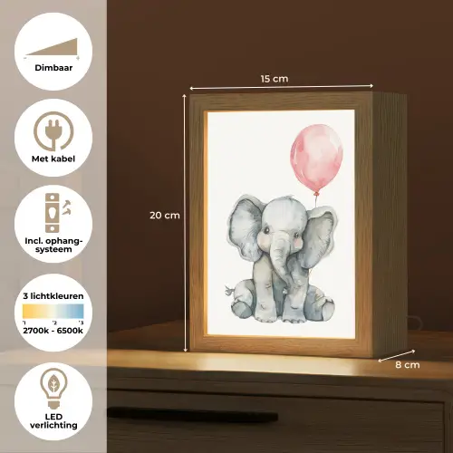 Olifant - Baby dier - Roze ballon Light Box met kabel klein -USP_NL