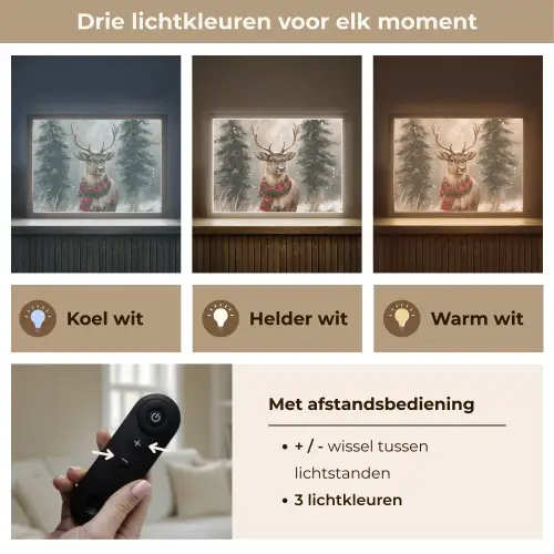 Winter - Bos - Rendier - Donker Light Box met batterij (Wandlamp) middel -USP_lichtkleurNL