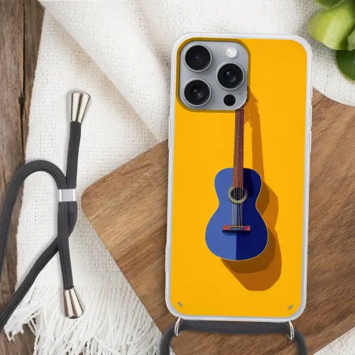 Gitaar - Akoestisch - Minimalistisch - Geel Hoesje iPhone 16 Pro Max met koord klein -sfeer4