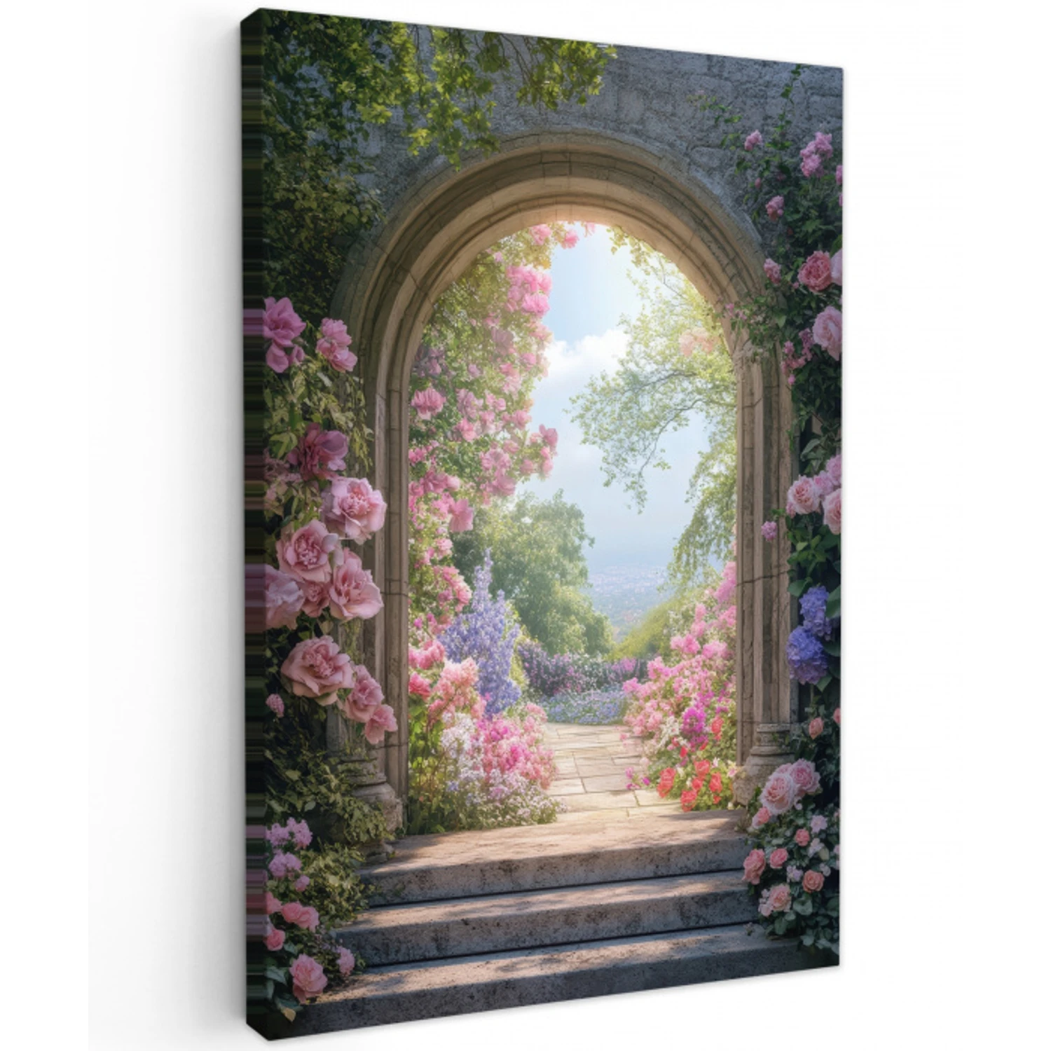 Doorkijk - Rozen - Vintage - Bloemen Tuinposter op houten frame 2 cm dik klein -3d