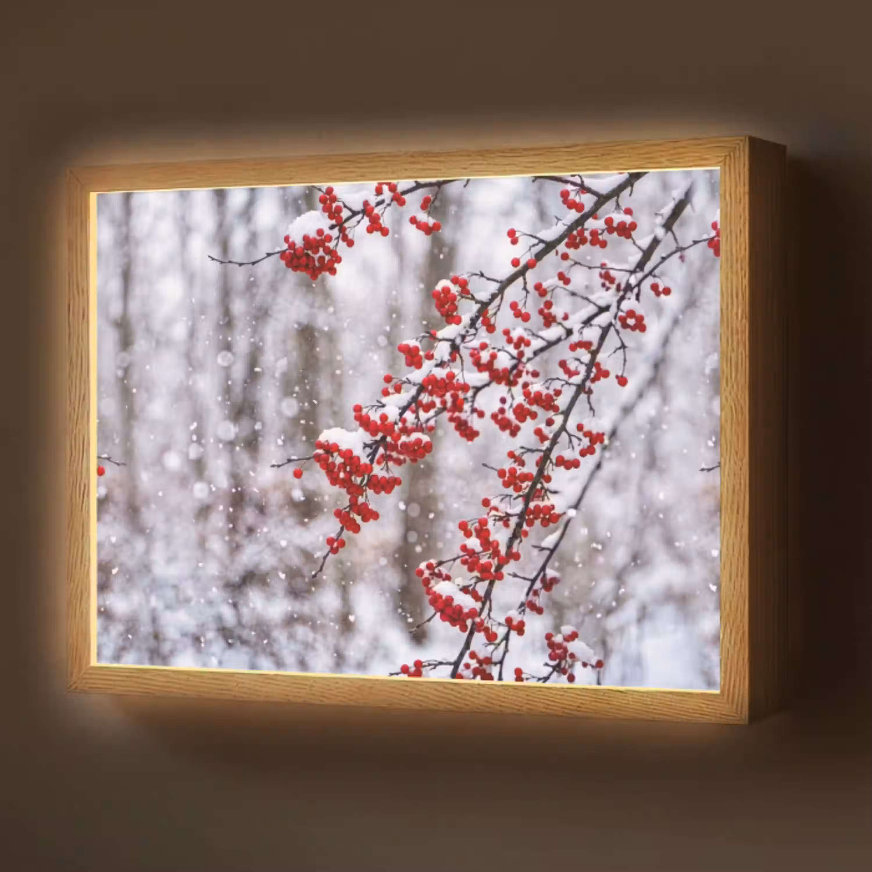 Bessen - Takken - Sneeuw - Winter - Kleurrijk Light Box met batterij (Wandlamp) middel -z3d_website