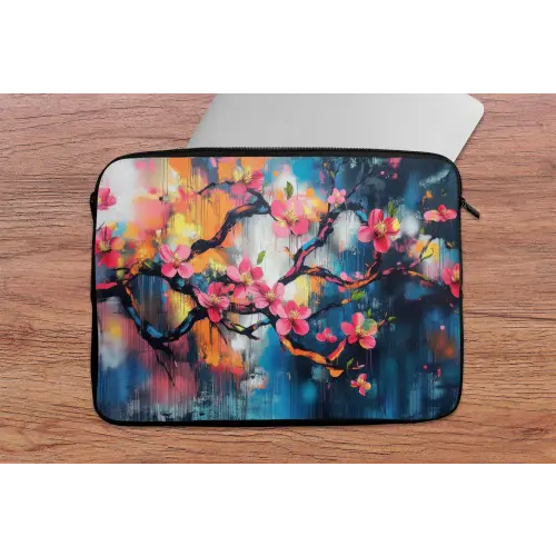 Bloemen - Tak - Artistiek - Roze laptophoes neopreen klein -tafel