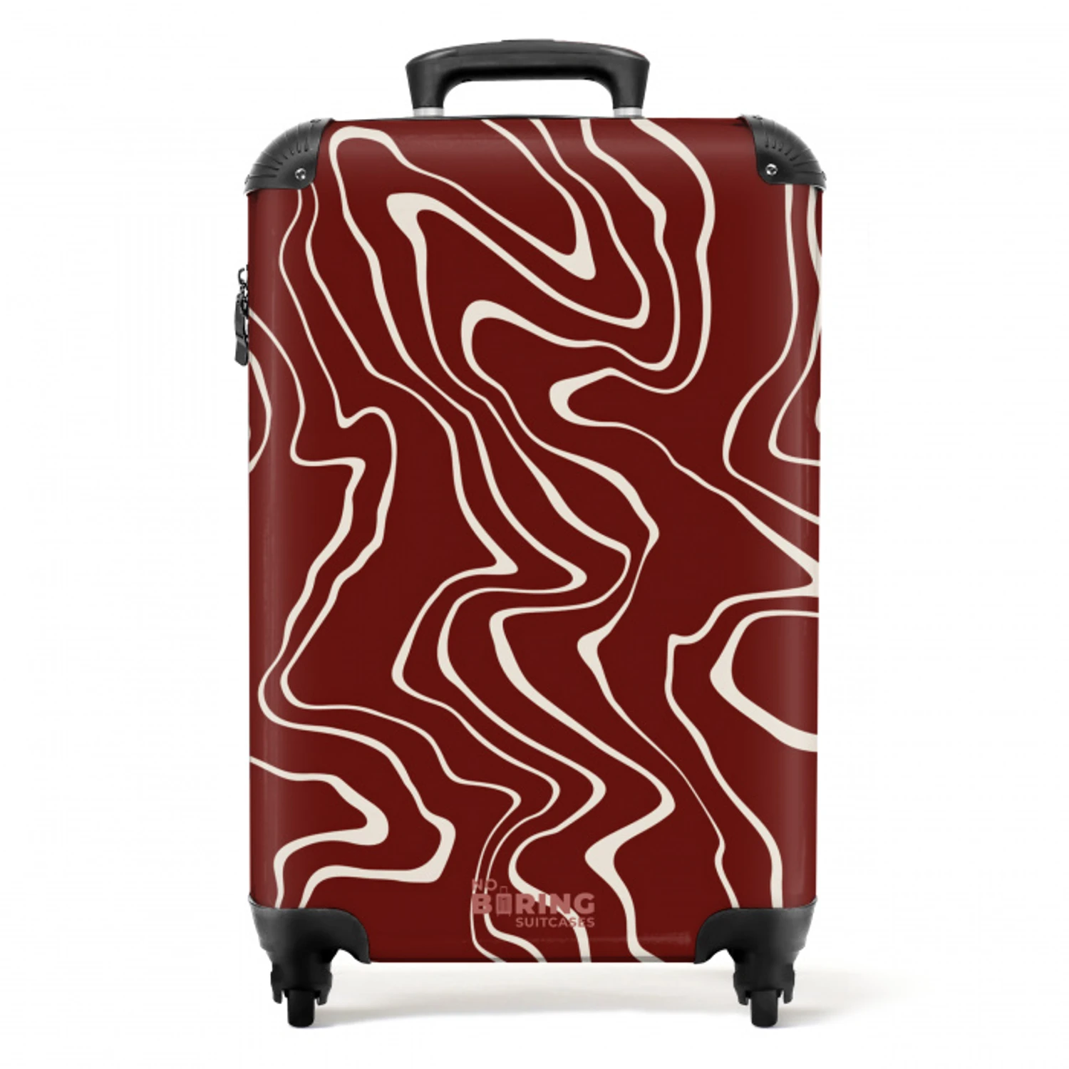 Rode achtergrond met abstracte beige lijnen NBS - Handbagage koffer - Unisex middel -productfoto_recht