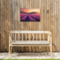 Lavendelveld - Zonsondergang - Paars Tuinposter op houten frame 2 cm dik klein -sfeer4