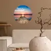 Steiger - Water - Zonsondergang - Roze - Horizon Wandcirkel behangsticker klein -sfeer1