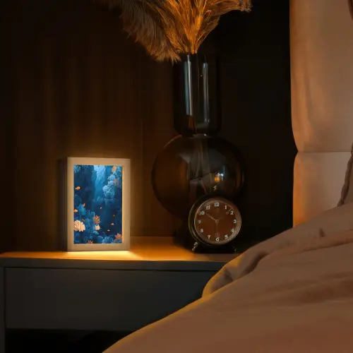 Koraalrif - Vissen - Oceaan - Blauw Light Box met kabel (Tafellamp) klein -sfeer1