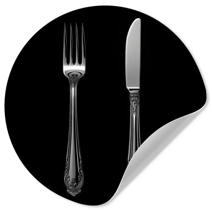 Vork - Mes - Zilver Wandcirkel behangsticker klein -3d