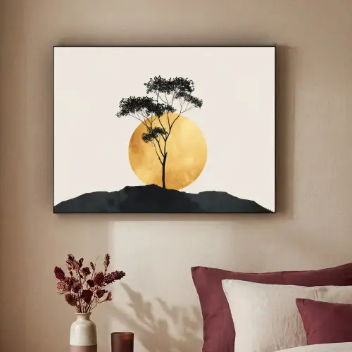 Zwarte boom - Gouden cirkel - Heuvel Textielframe zwart klein -sfeer1