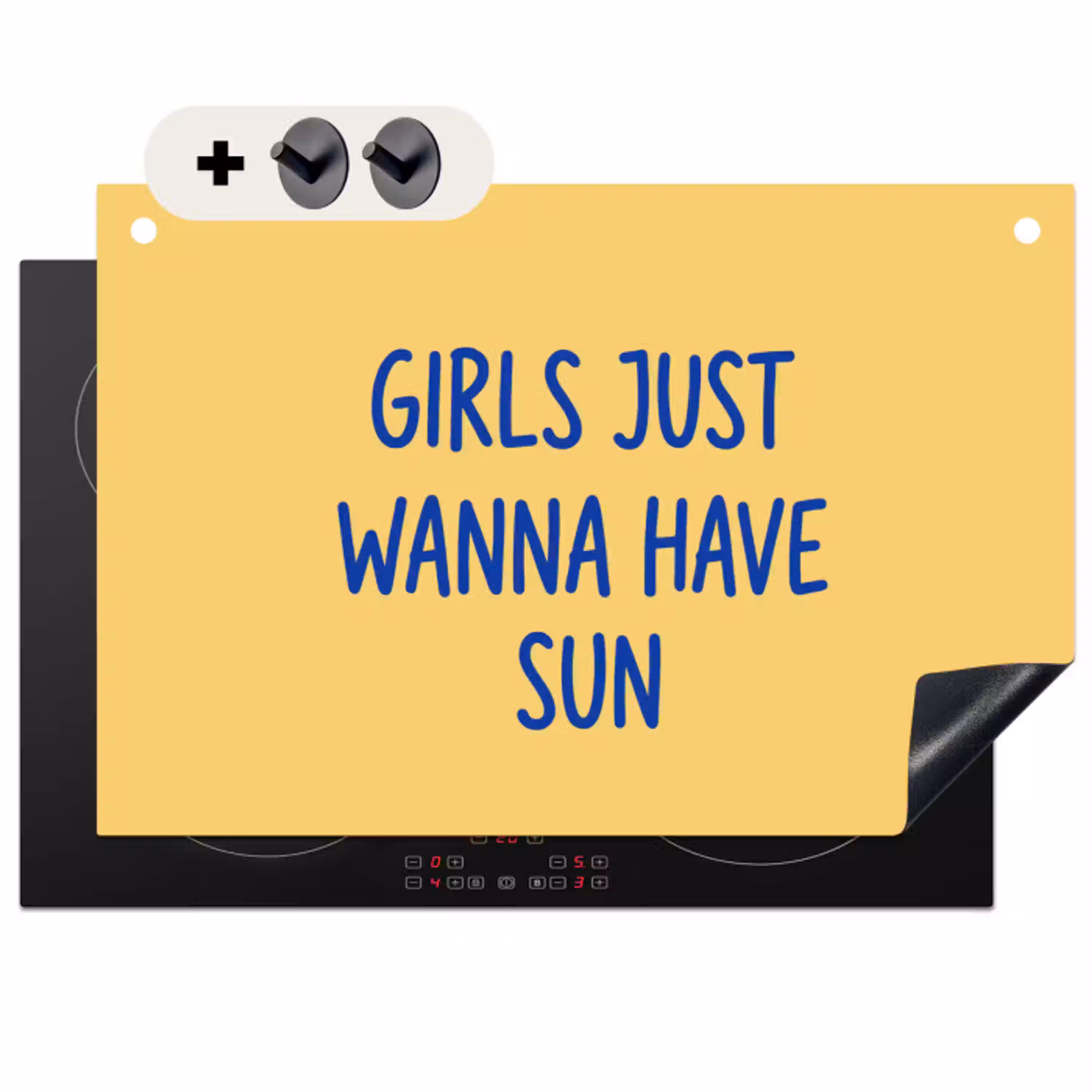 Tekst - Zon - Zomer - Modern - Geel Inductie beschemer met haakjes klein -3d
