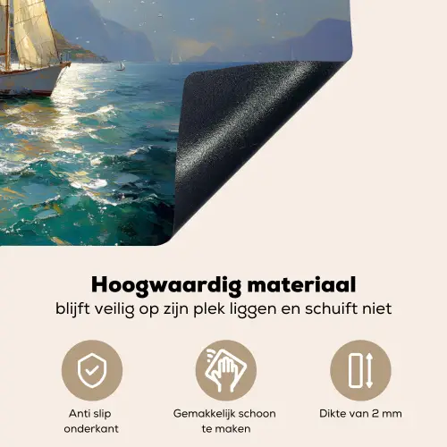 Zeilschip - Zee - Rotsen - Wolken Inductie beschemer met haakjes klein -ky-onderkant-nl