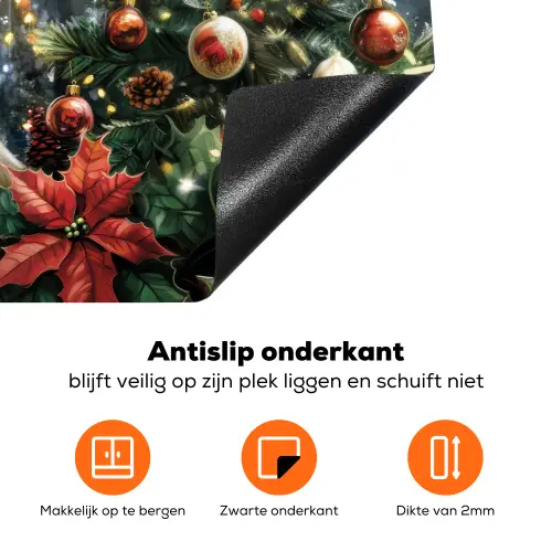 Kerstfeest - Dennenbos - Rood Inductie beschermer vinyl 3mm klein -zzzzzzz-td-onderkant