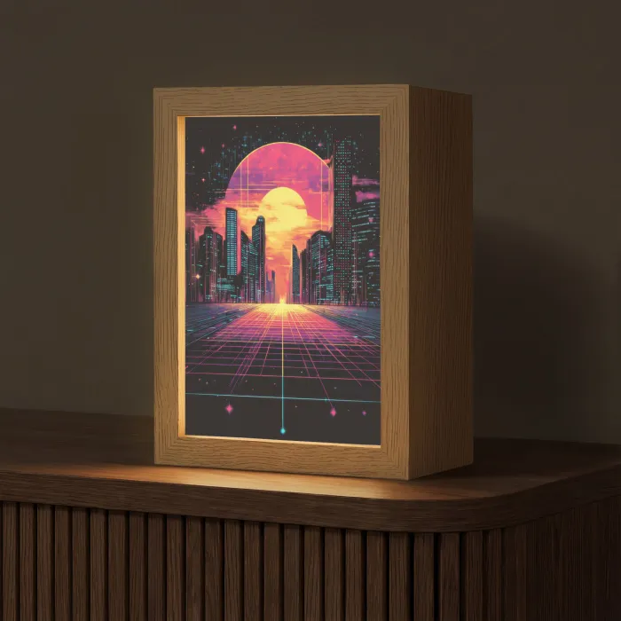 Stad - Gebouwen - Zon - Geel Light Box met kabel (Tafellamp) klein -z3d_website