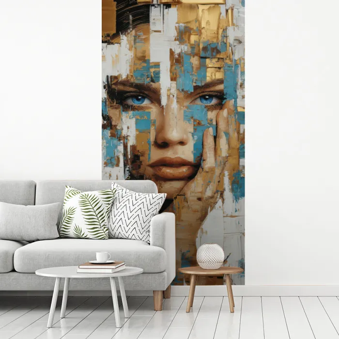 Abstract - Penseelstreken - Blauw - Gezicht fotobehang vinyl groot -woonkamer