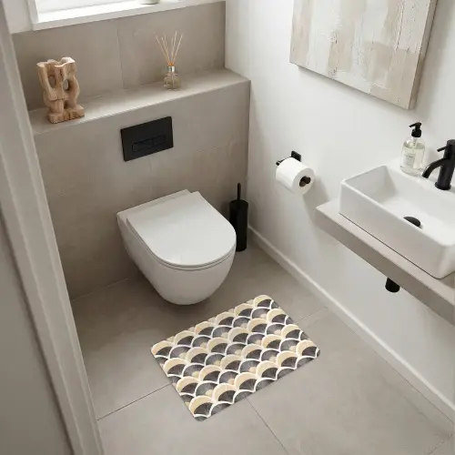 Waaier - Patroon - Zwart - Beige WCmat klein 1009 -sfeer1
