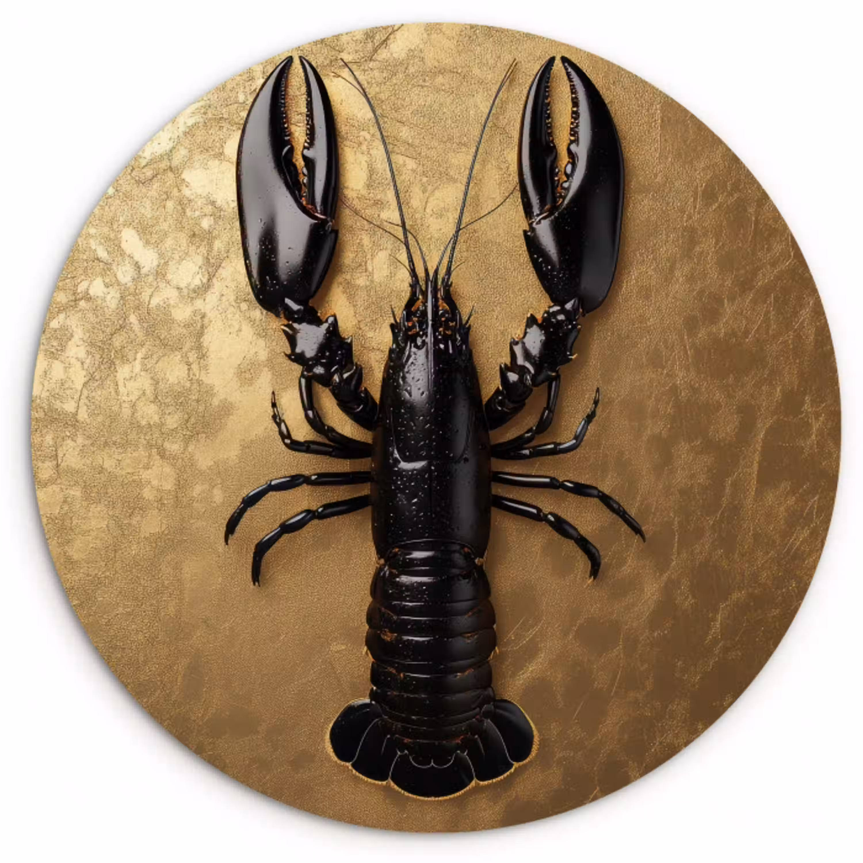 Kreeft - Zwart - Goud - Luxe Wandcirkel plexiglas klein -3d