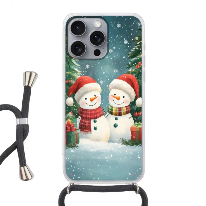 Sneeuwpop - Kerstsneeuw - Groen - Rood Hoesje iPhone 16 Pro Max met koord klein -3d