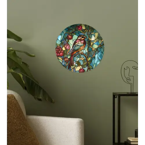 Vogel - Tak - Rozen - Mozaïek Wandcirkel behangsticker klein -sfeer2