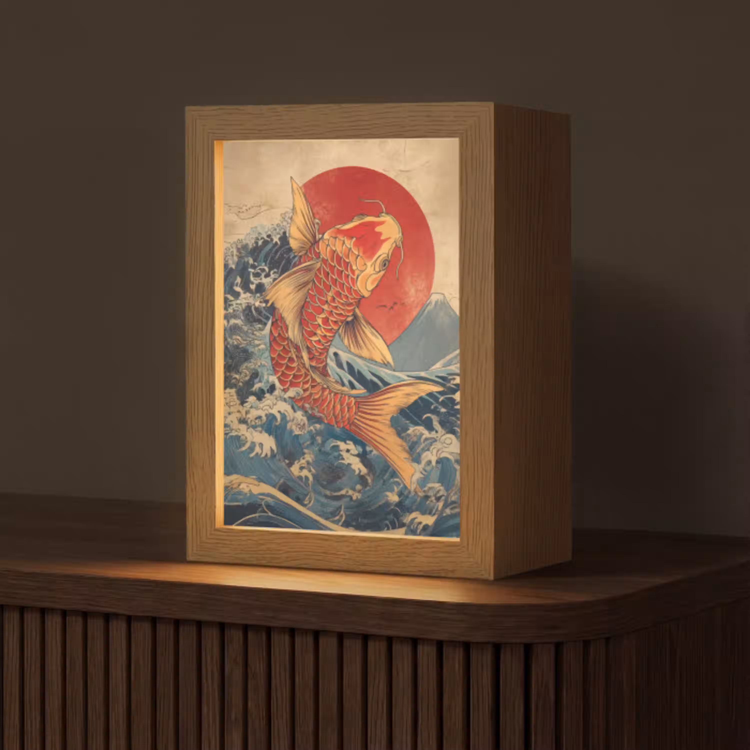 Koi - Zee - Golven - Zon Light Box met kabel (Tafellamp) klein -z3d_website