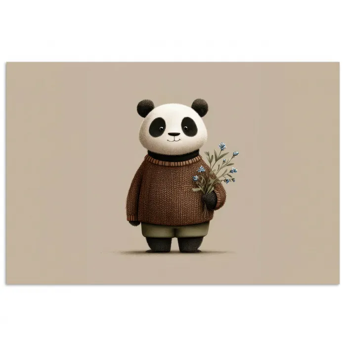 Panda - Blauwe bloemen - Zachtheid poster papier klein -3d