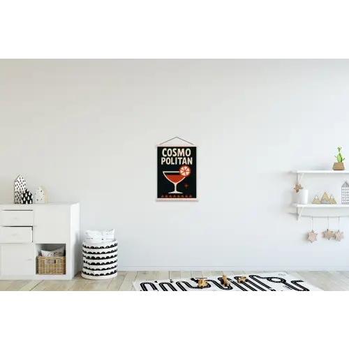 Cocktail - Zwart - Illustratie textielposter latten blank klein -kinderkamer