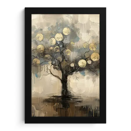 Beige - Abstract - Boom - Goud fotolijst zwart zonder passe partout klein -3d