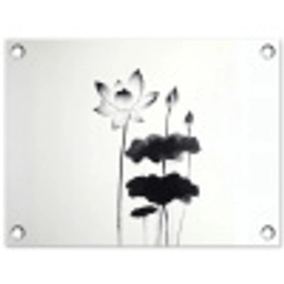 Bladeren - Zwart - Lotusbloem - Minimalitisch tuinposter los doek klein -3d
