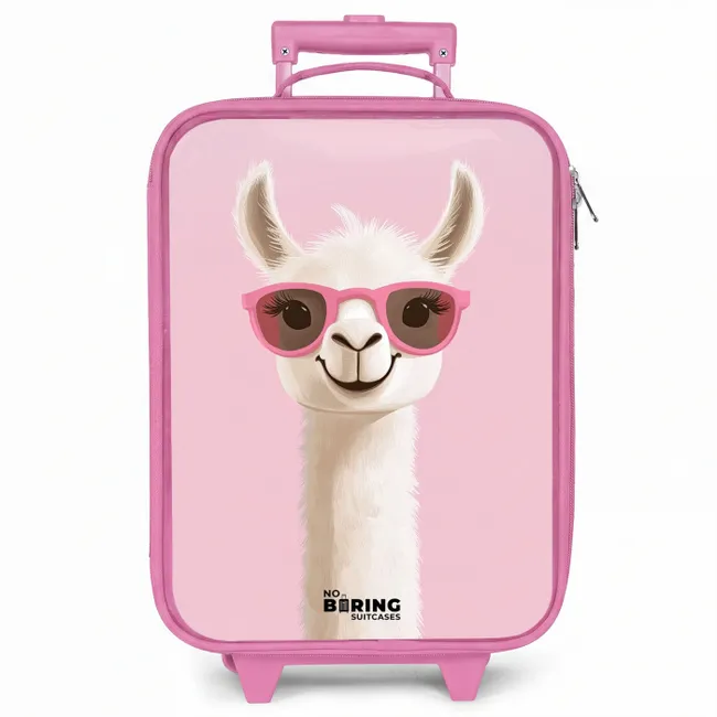 Kinderkoffer roze - Lama - Wit - Zonnebril - Wimpers