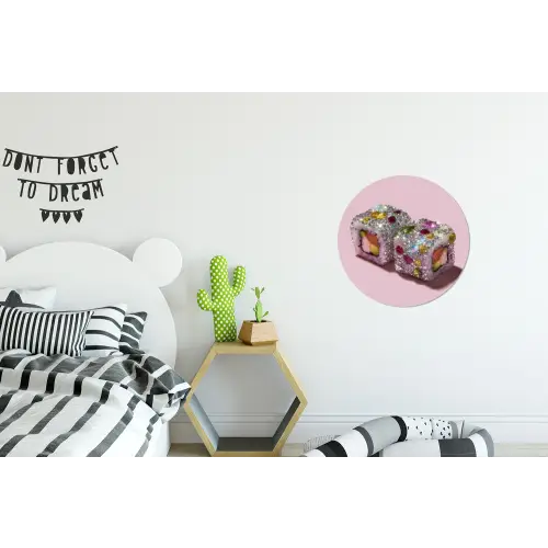 Sushi - Rolletjes - Steentjes - Kleurrijk Wandcirkel aluminium klein -kinderkamer
