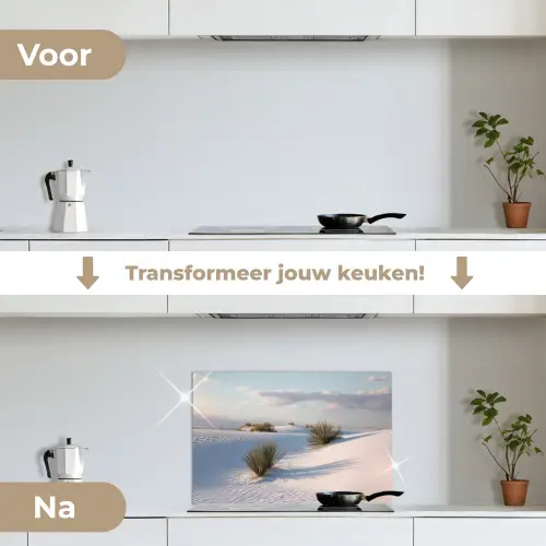 Duinen - Gras - Wolken - Beige keuken achterwand spatscherm klein -voor_na_NL