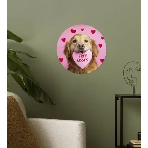 Hond - Kiss- Valentijn - Hartjes Wandcirkel behangsticker klein -sfeer2