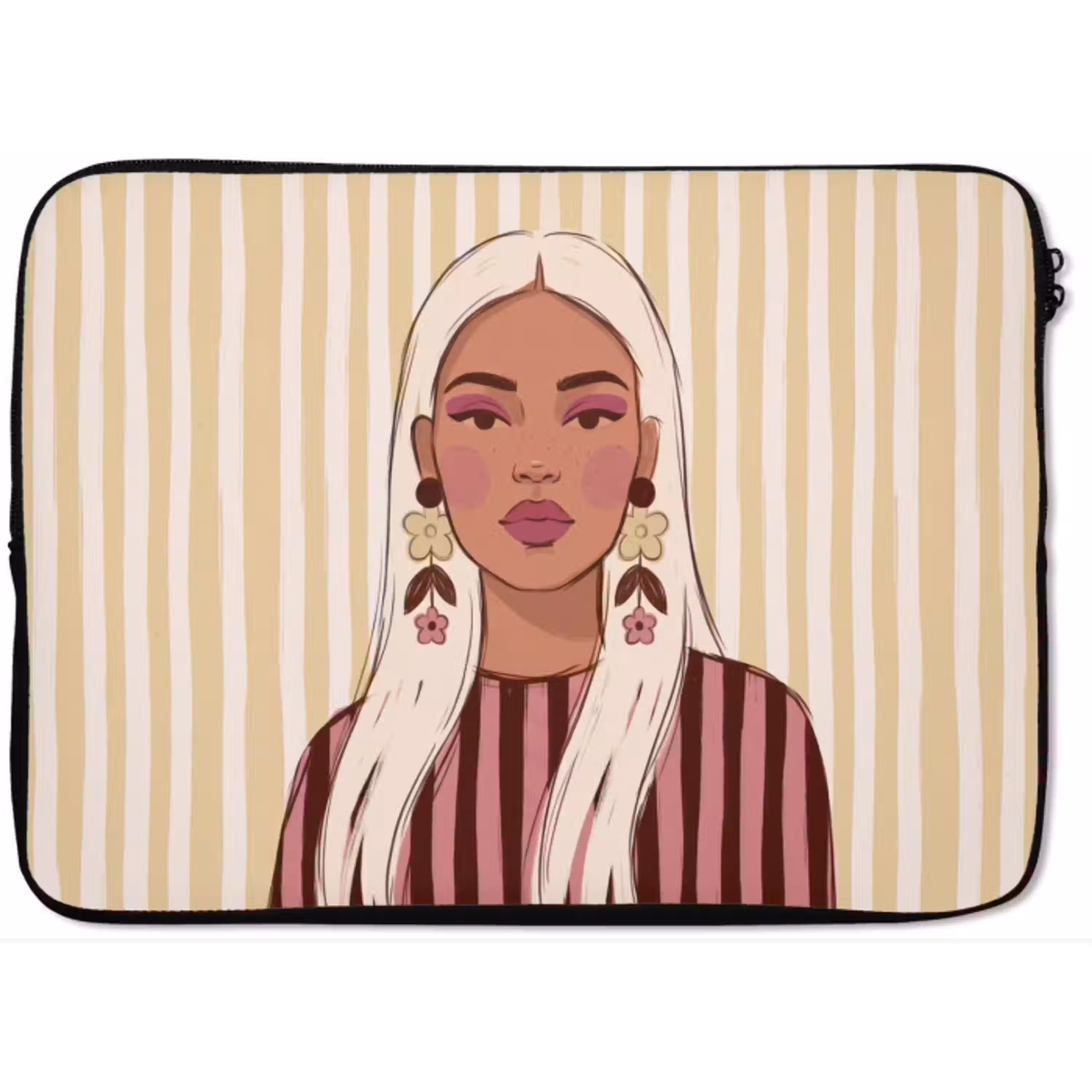 Vrouw - Portret - Illustratie - Modern - Roze laptophoes neopreen klein -zkaufland3dotto