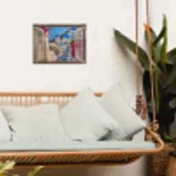 Doorkijk - Santorini - Landschap - Blauw - Grieks tuinposter los doek klein -sfeer7