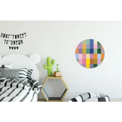 Blokken - Vierkant - Patroon - Gekleurd Wandcirkel aluminium klein -kinderkamer