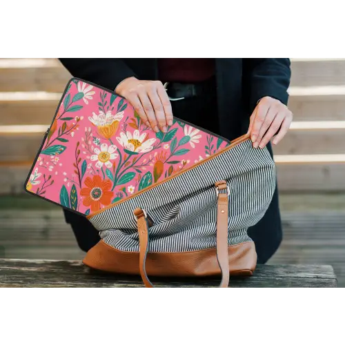 Roze - Bloemen - Wit - Oranje laptophoes neopreen klein -tas