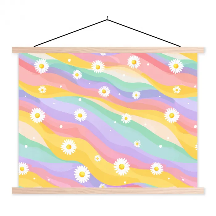 Madeliefjes - Kleurrijk - Pastel textielposter latten blank klein -3d