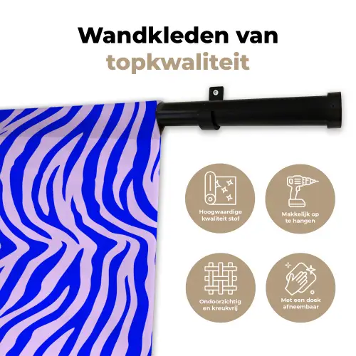 Zebra - Blauw - Paars - Pastel Wandkleed katoen klein 269 -sfeer2
