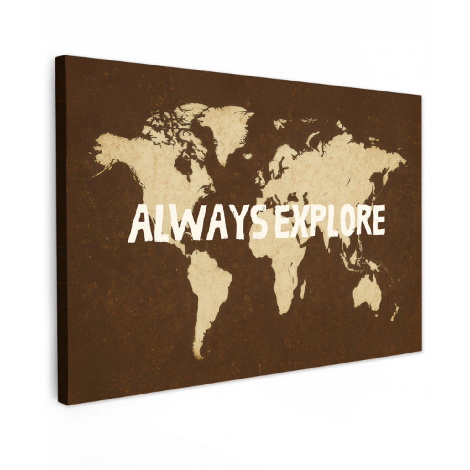 Reizen - Wereldkaart - Bruin Tuinposter op houten frame 2 cm dik middel -3d