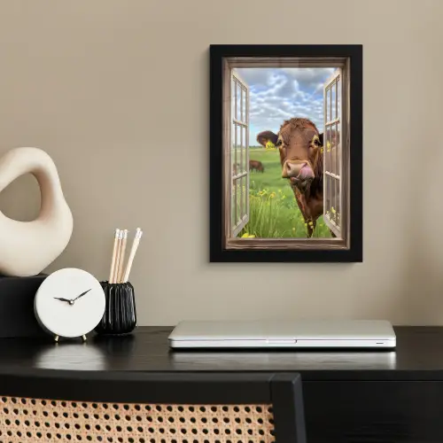 Doorkijk - Koe - Weiland - Landschap - Dieren fotolijst zwart zonder passe partout klein -sfeer1